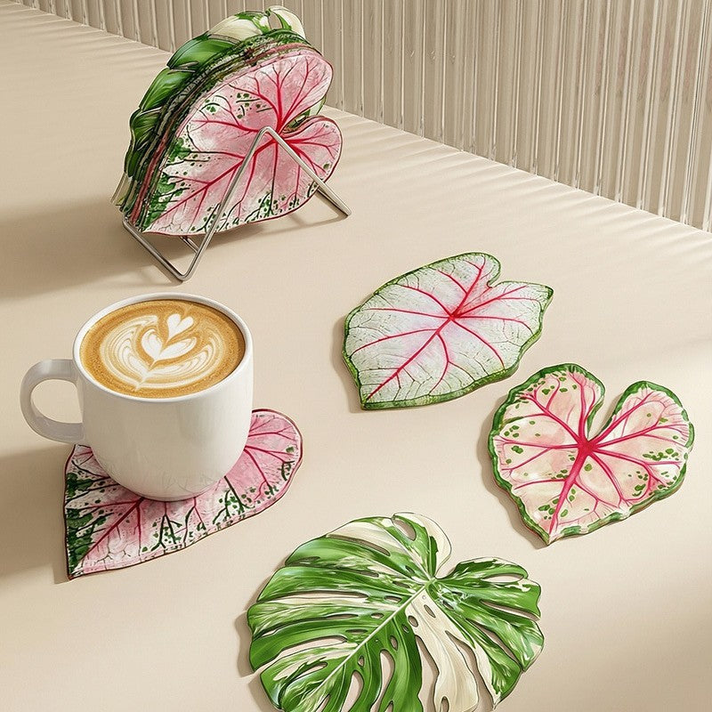 CouldNook Tropical Leaf Coaster - Shaped Edges And Colorful Vein Patterns