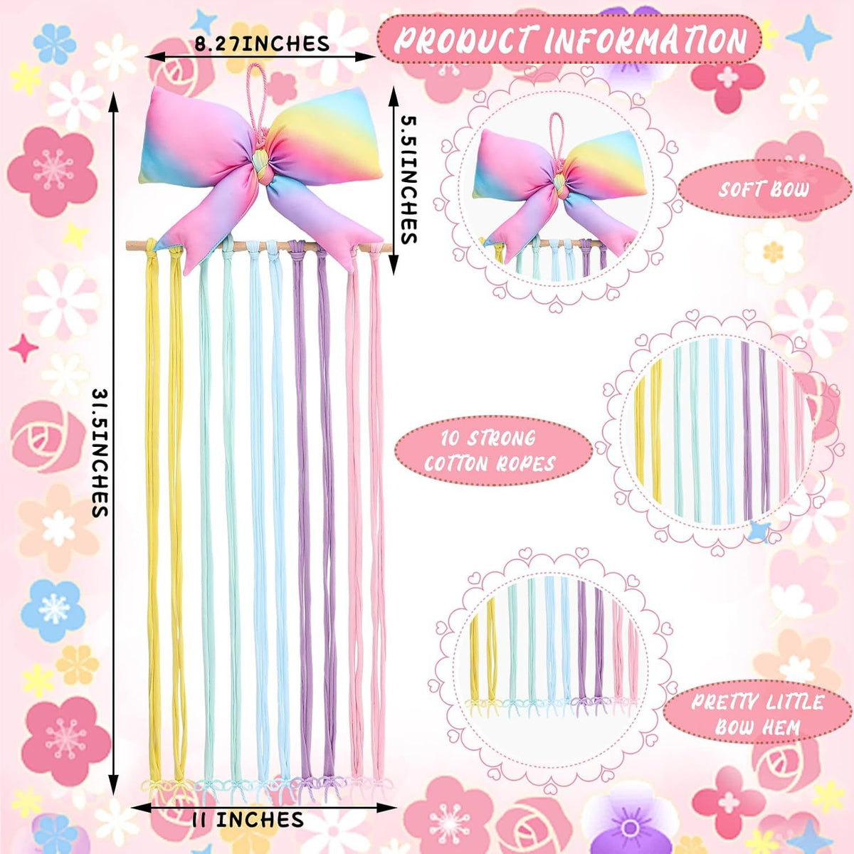 CouldNook Hanging Hair Clip Organizer - Cotton Ropes And Shaped Topper