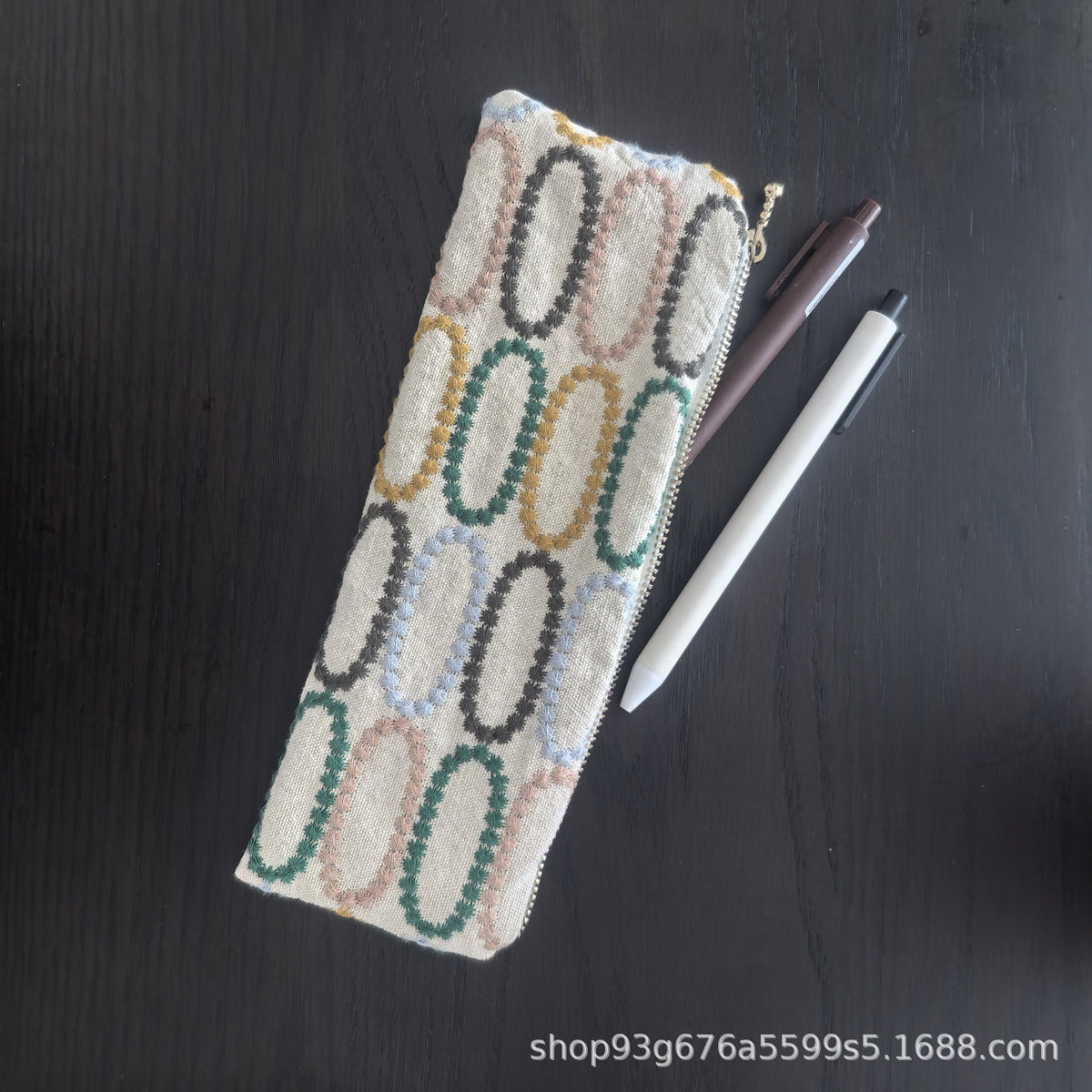 CouldNook Embroidered Pencil Pouch - Textile Motifs And Slim Zip Opening