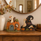 CouldNook Whimsical Goose Halloween Tabletop Decor‑Fall Season Wooden Ornament