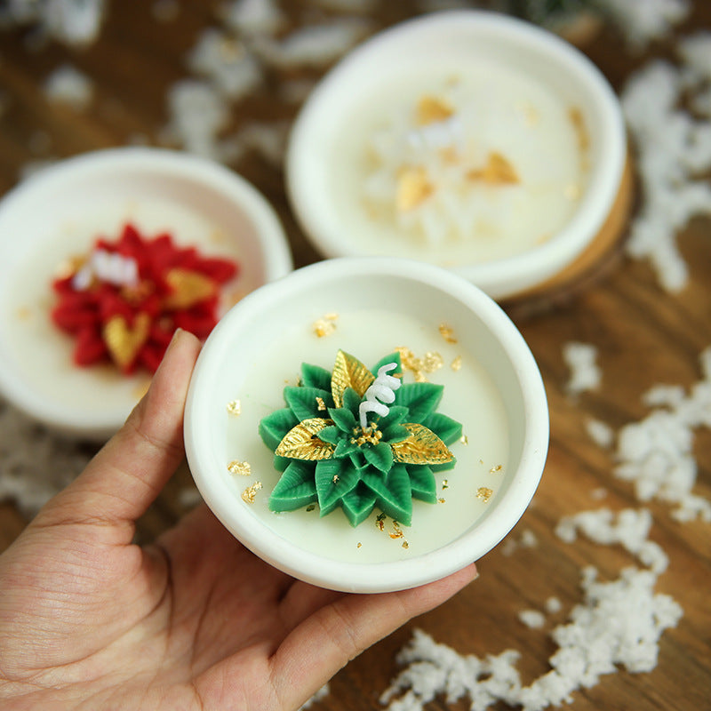 CouldNook Floral Christmas Candle - Layered Petals and Gold-Tone Details