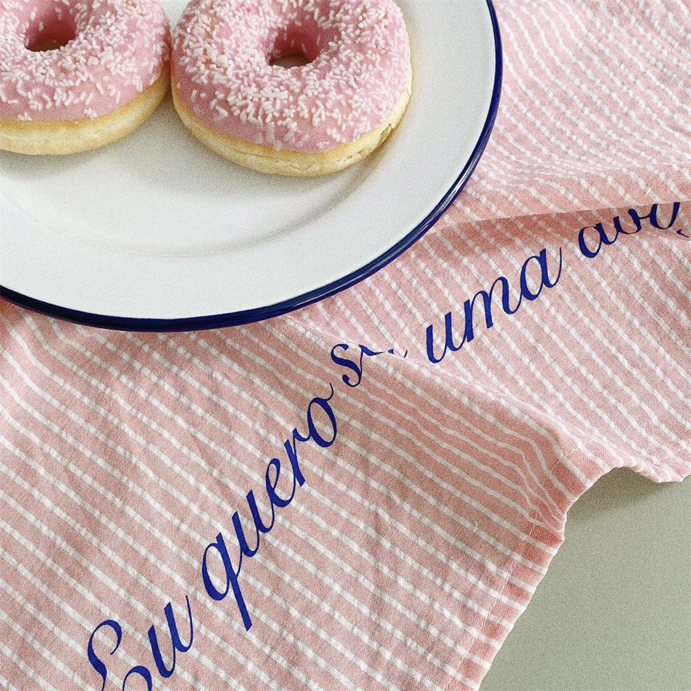 CouldNook Striped Table Cloth - Crinkled Texture And Script Lettering