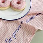 CouldNook Striped Table Cloth - Crinkled Texture And Script Lettering