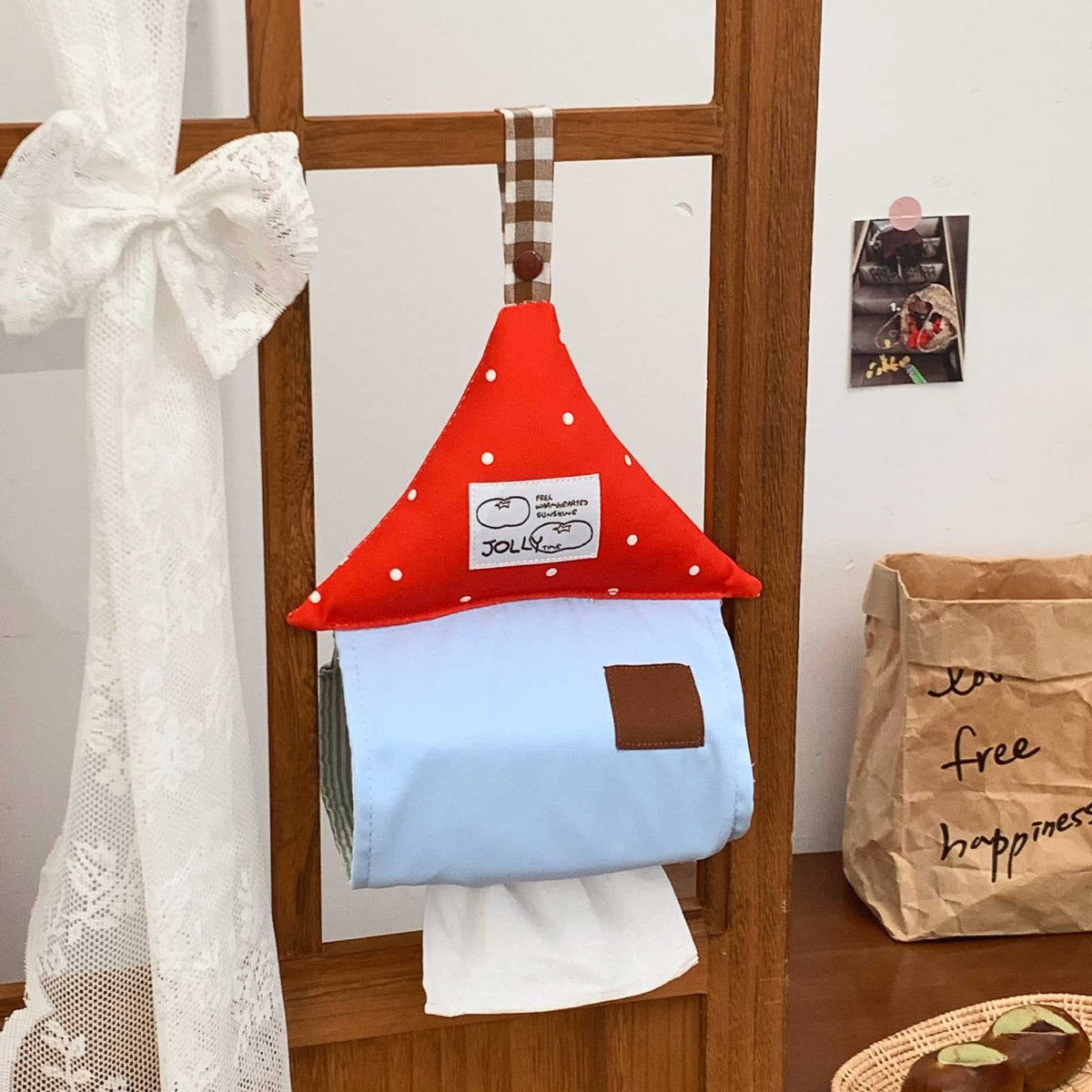 CouldNook House-Shaped Tissue Holder - Dotted Roof and Hanging Loop