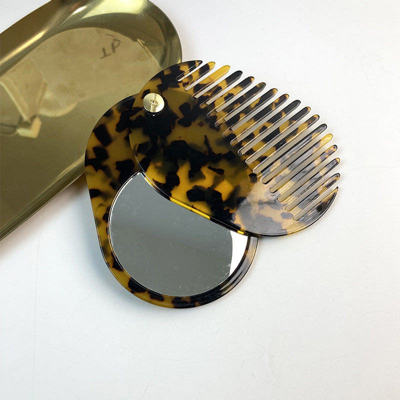 CouldNook Oval Mirror Comb - Patterned Acetate and Gold-tone Swivel Pivot
