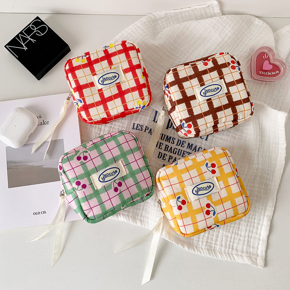 CouldNook Cherry Check Storage Pouch - Rounded Corners And Ribbon Pull
