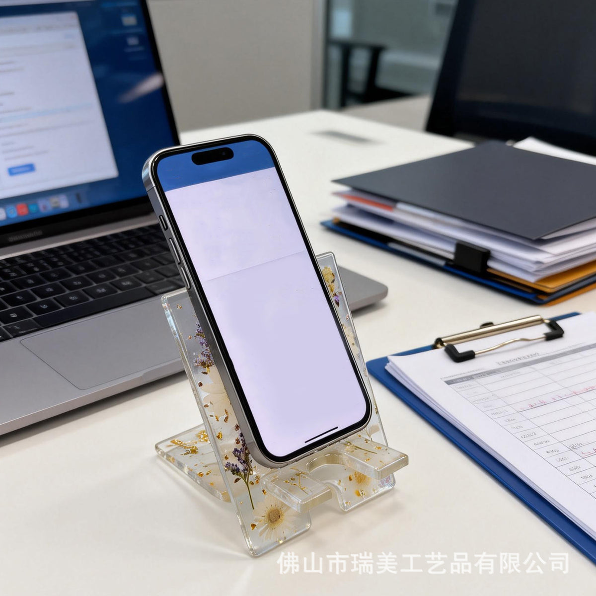 CouldNook Floral Resin Phone Stand - Clear Panels and Embedded Blooms
