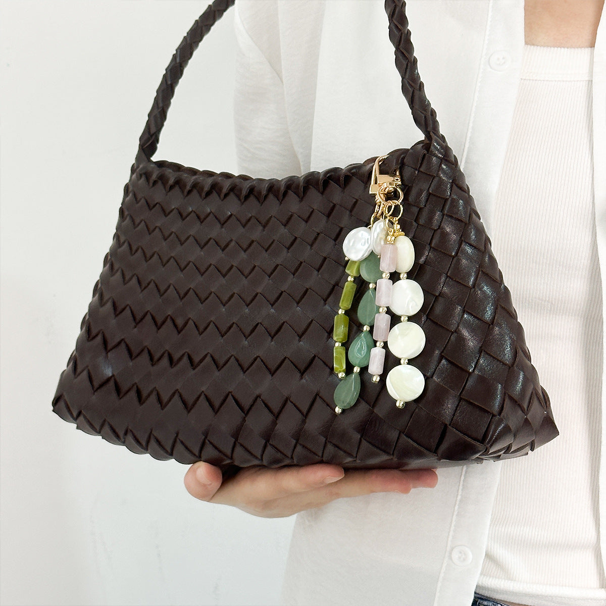 CouldNook Beaded Bag Charm - Geometric Resin Strands And Gold Tone Clip