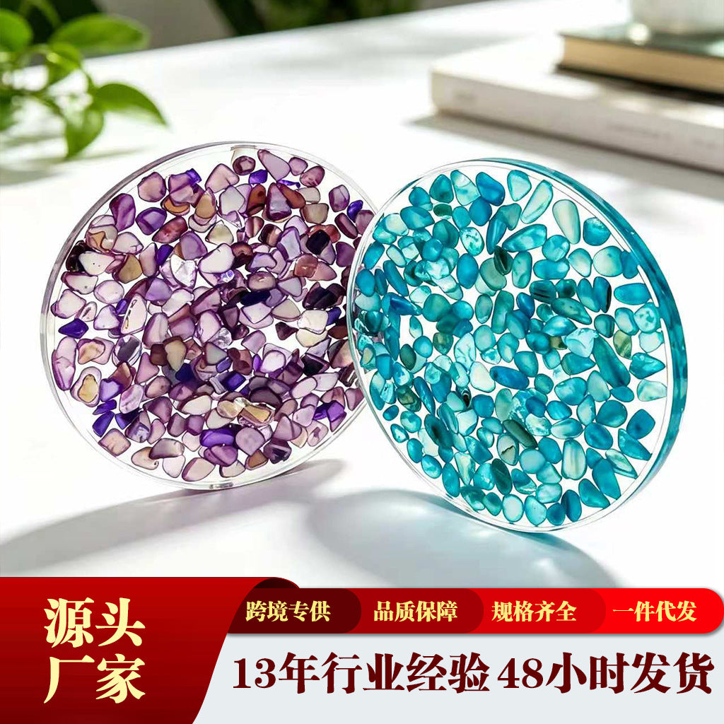 CouldNook Round Shell Coaster - Clear Resin and Iridescent Fragment Inlay