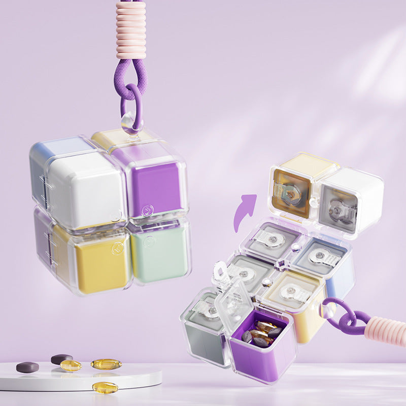 CouldNook Folding Cube Pill Organizer - Eight Lidded Compartments