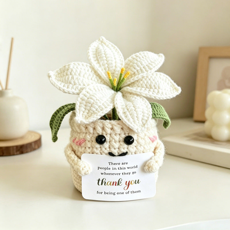 CouldNook Crocheted Lily Pot Ornament - Smiling Face And Thank-You Detail