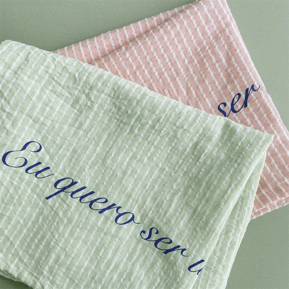 CouldNook Striped Table Cloth - Crinkled Texture And Script Lettering
