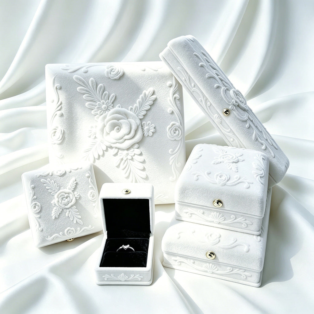 CouldNook Floral Jewelry Presentation Box - Raised Rose Pattern and Hinged Lid