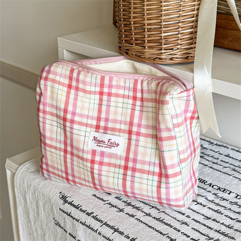 CouldNook Checked Cosmetic Pouch - Soft Fabric And Shaped Base Options