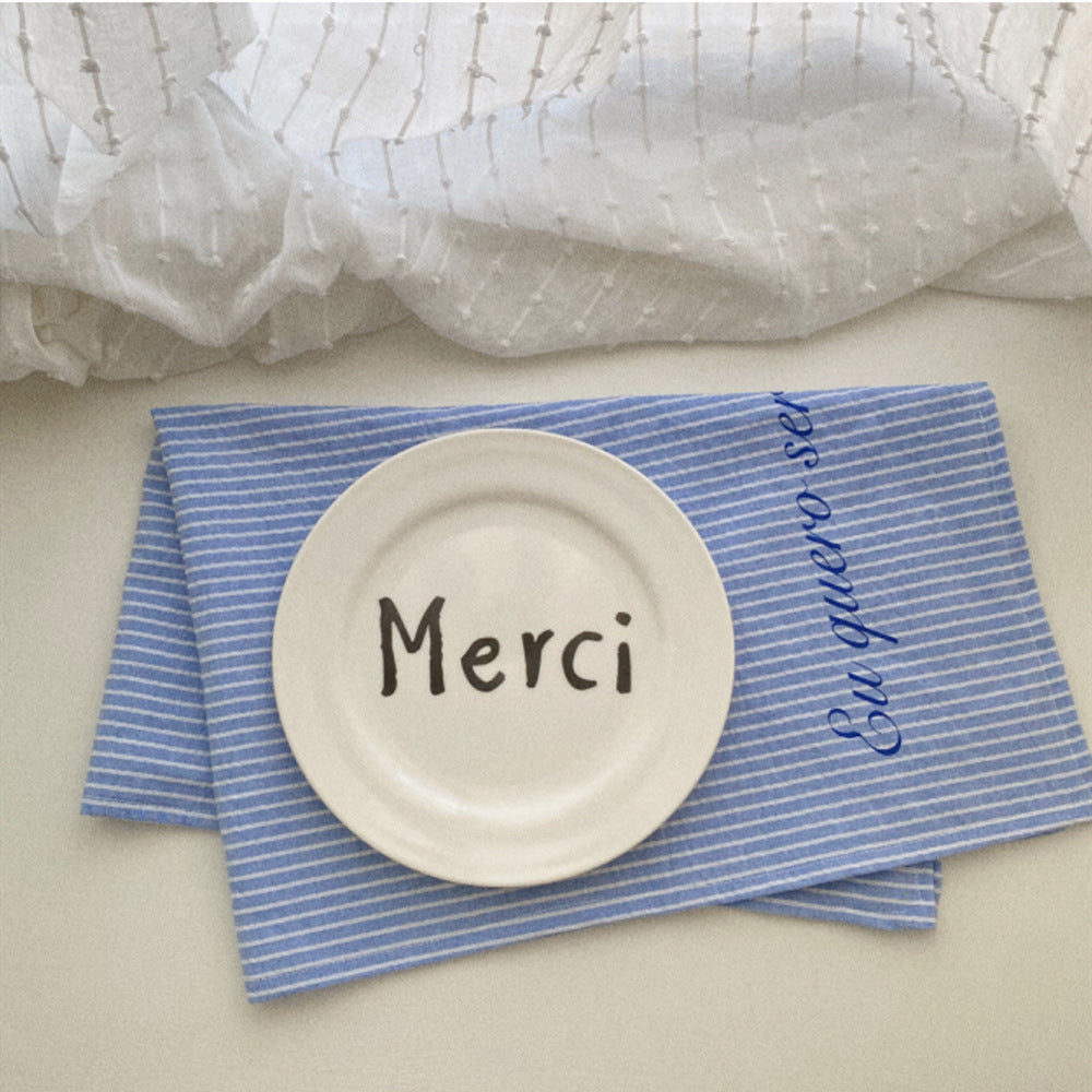 CouldNook Striped Table Cloth - Crinkled Texture And Script Lettering