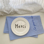 CouldNook Striped Table Cloth - Crinkled Texture And Script Lettering