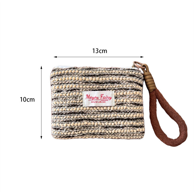 CouldNook Striped Wristlet Pouch - Woven Rows And Brown Carry Loop