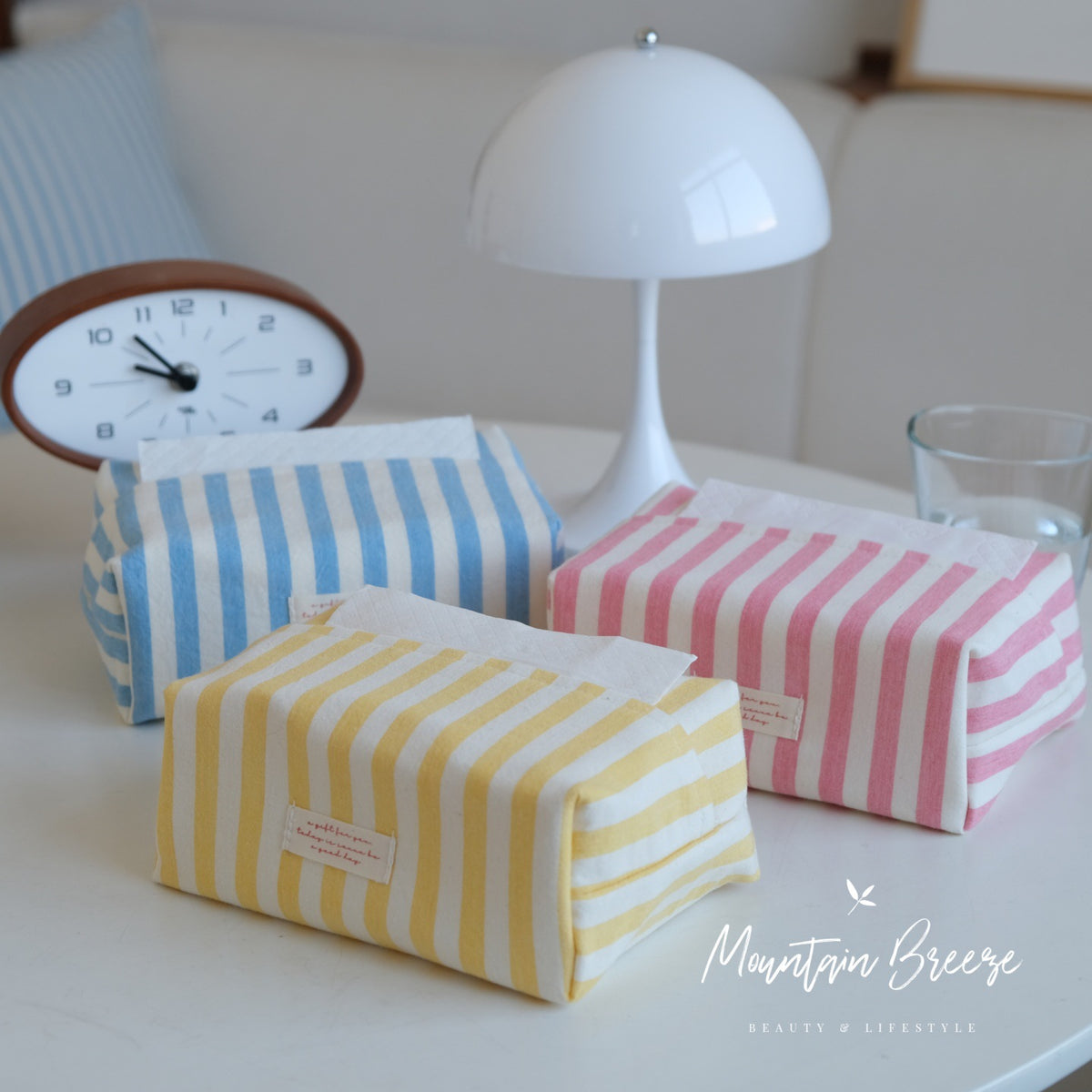 CouldNook Striped Tissue Box Cover - Vertical Bands And Folded Ends