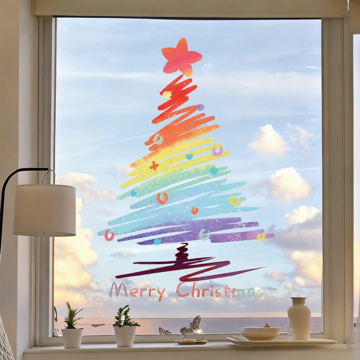 CouldNook Christmas Window Clings - Festive Trees And Coordinating Garland Options