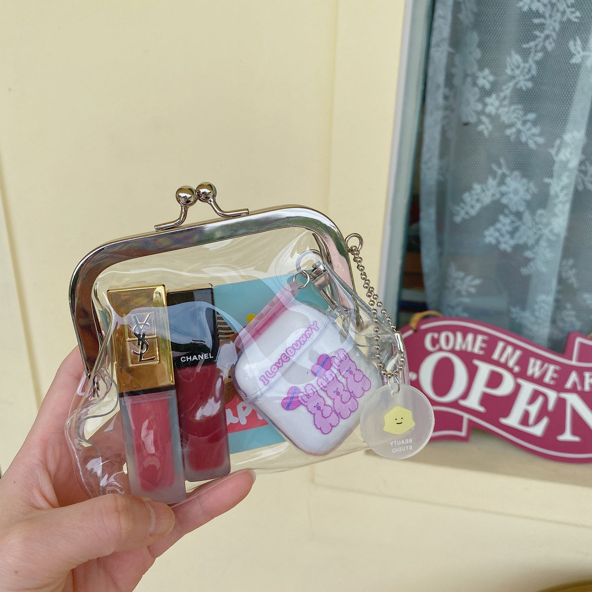 CouldNook Clear Kiss Lock Purse - Framed Opening And Side Charm