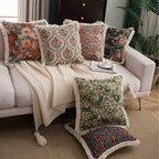 CouldNook Fringed Jacquard Cushion - Woven Patterns And Pale Edge Trim