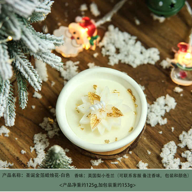 CouldNook Floral Christmas Candle - Layered Petals and Gold-Tone Details