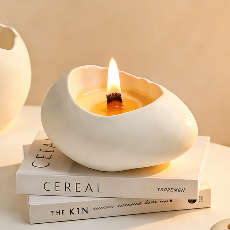 CouldNook Minimalist Eggshell Scented Candle - Wabi-Sabi Plaster Art Decor