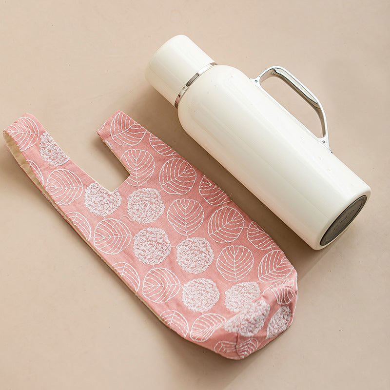CouldNook Embroidered Bottle Carrier - Fabric Sleeve And Thread-Through Handles