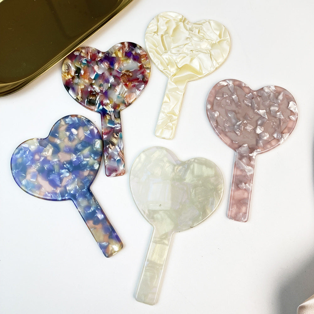 CouldNook Heart Hand Mirror - Short Straight Handle And Patterned Acetate