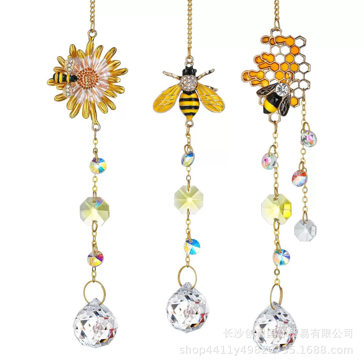 CouldNook Bee Motif Suncatcher - Floral Details And Faceted Pendant Strand
