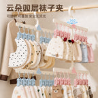 CouldNook Two-Tier Laundry Clip Hanger - Rabbit Clips And Cloud Details