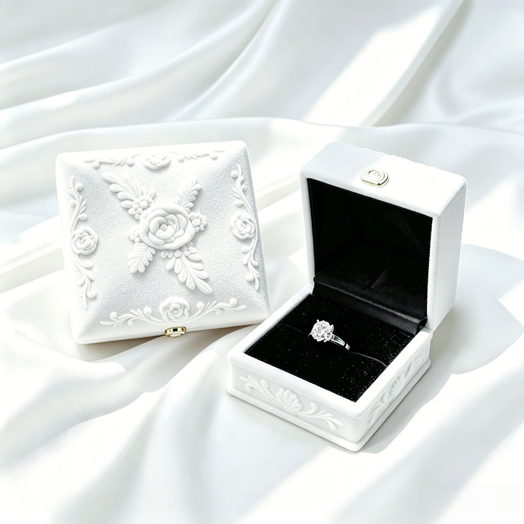 CouldNook Floral Jewelry Presentation Box - Raised Rose Pattern and Hinged Lid