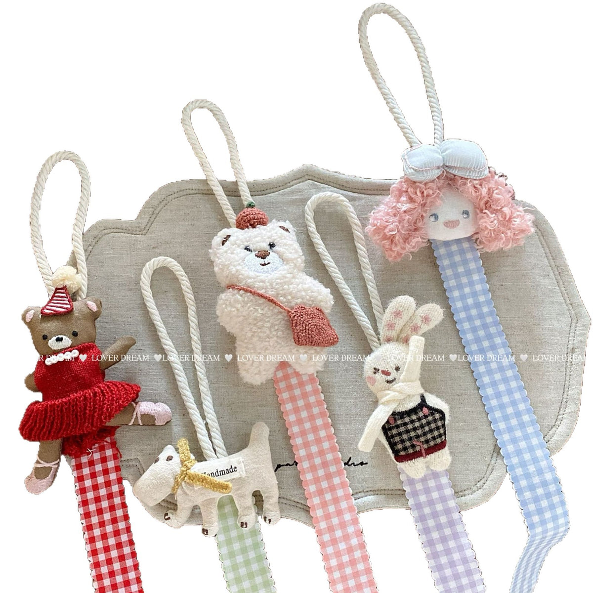 CouldNook Hair Clip Organizer - Plush Figure And Gingham Ribbon