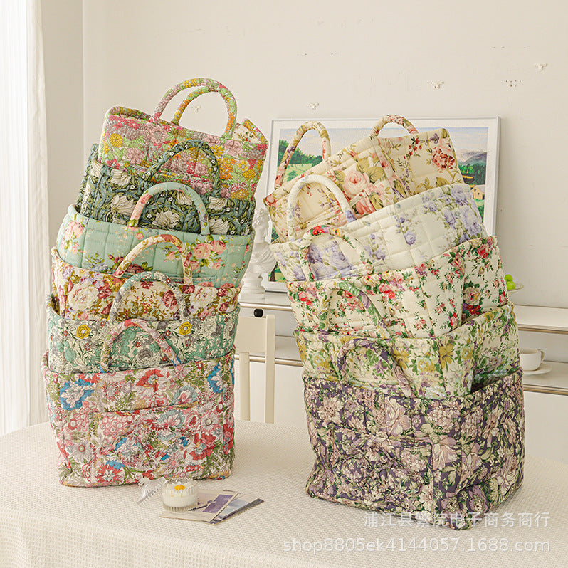 CouldNook Floral Fabric Storage Basket - Quilted Body And Loop Handles