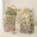 CouldNook Floral Fabric Storage Basket - Quilted Body And Loop Handles
