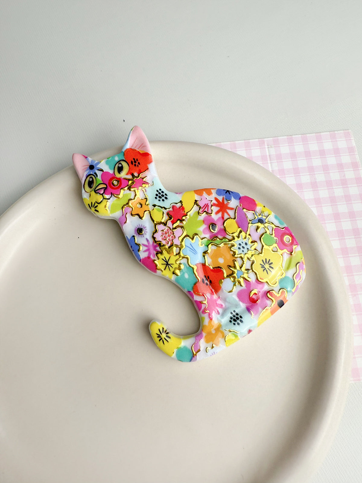 CouldNook Patterned Cat Magnet - Seated Silhouette And Colorful Raised Details