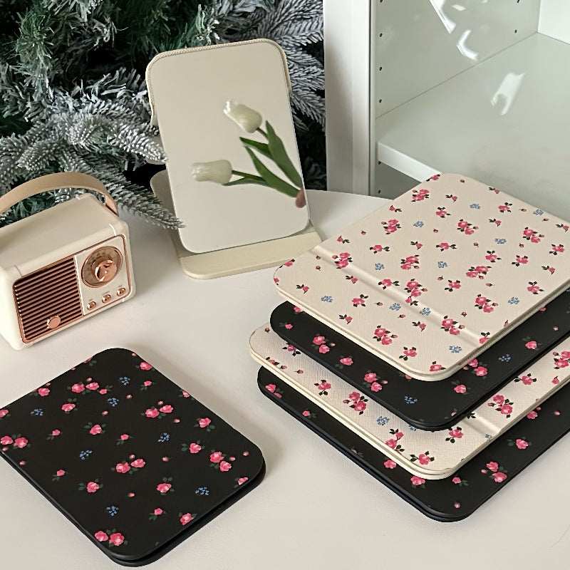 CouldNook Patterned Folding Mirror - Printed Cover And Fold-Back Tabletop Support