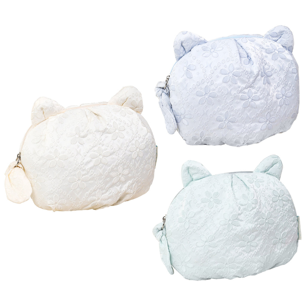 CouldNook Floral Cosmetic Pouch - Textured Blossoms And Cat Ear Details