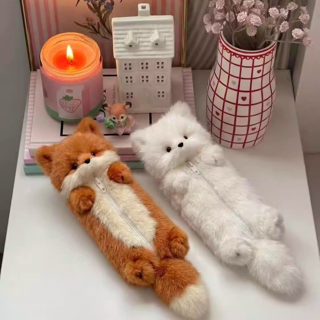 CouldNook Fox Pencil Pouch - Plush Body And Front Zip Opening