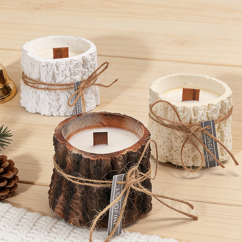 CouldNook Mini Tree Stump Scented Candle - Rustic Bark Wooden Wick Decor