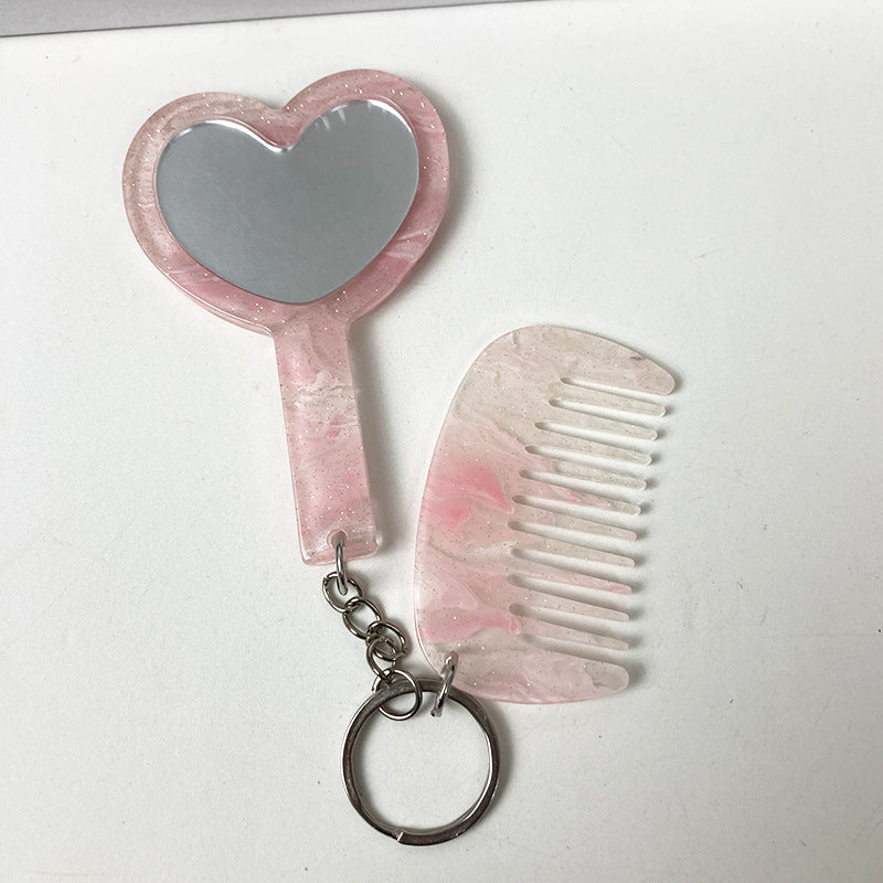 CouldNook Heart Mirror Keychain - Mini Comb And Short Chain Attachments