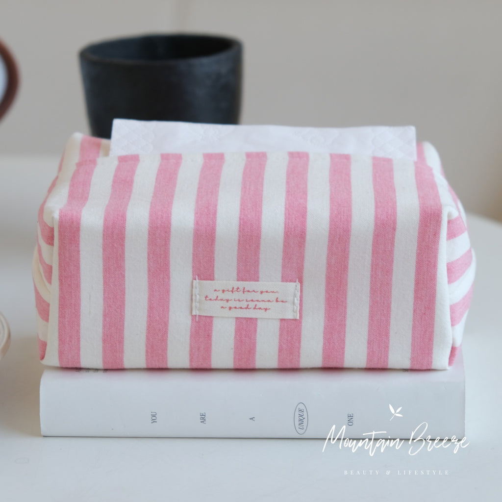 CouldNook Striped Tissue Box Cover - Vertical Bands And Folded Ends
