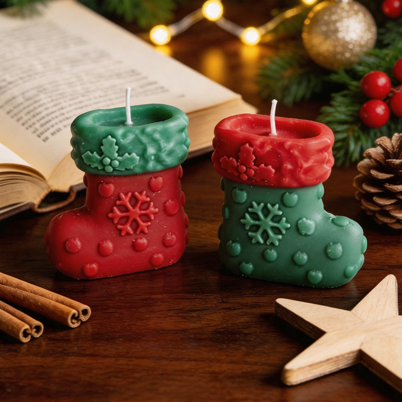 CouldNook Stocking Candle - Raised Snowflakes and Contrasting Holiday Colors