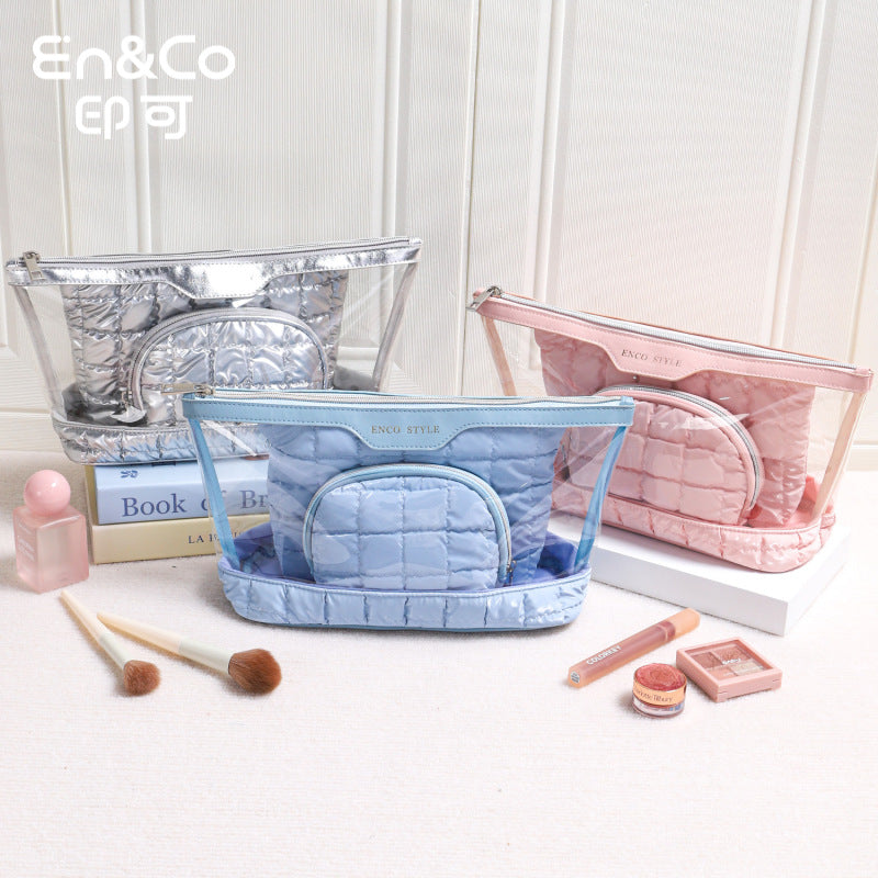 CouldNook Quilted Cosmetic Bag - Glossy Squares And Coordinated Storage Shapes