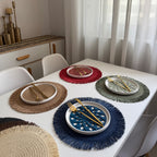 CouldNook Fringed Paper Placemat - Circular Weave And Radiating Border