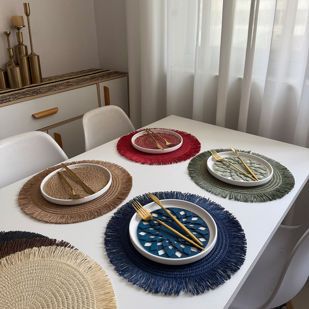 CouldNook Fringed Paper Placemat - Circular Weave And Radiating Border
