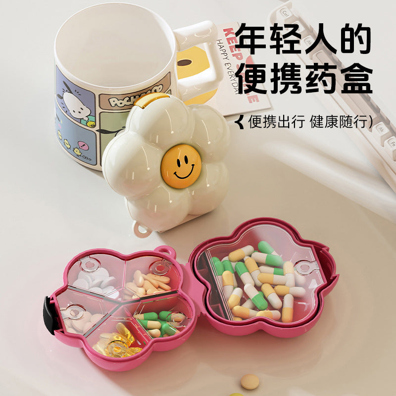CouldNook Flower Pill Organizer - Petal Compartments And Hinged Case