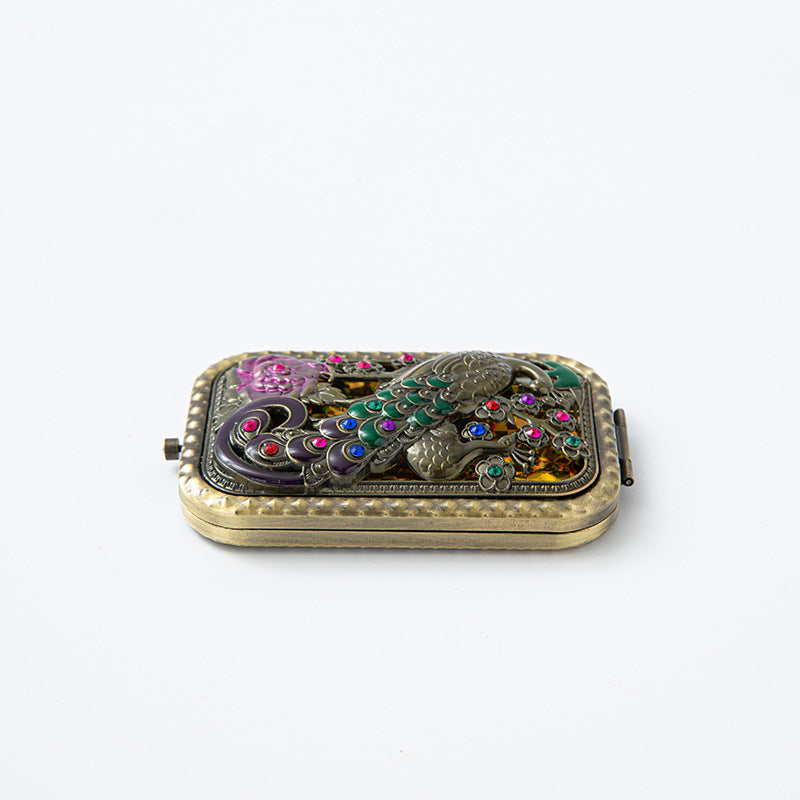 CouldNook Decorative Folding Pocket Mirror - Raised Peacock Motifs And Metal Frame