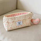 CouldNook Floral Pencil Pouch - Lace Trim And Checked Interior
