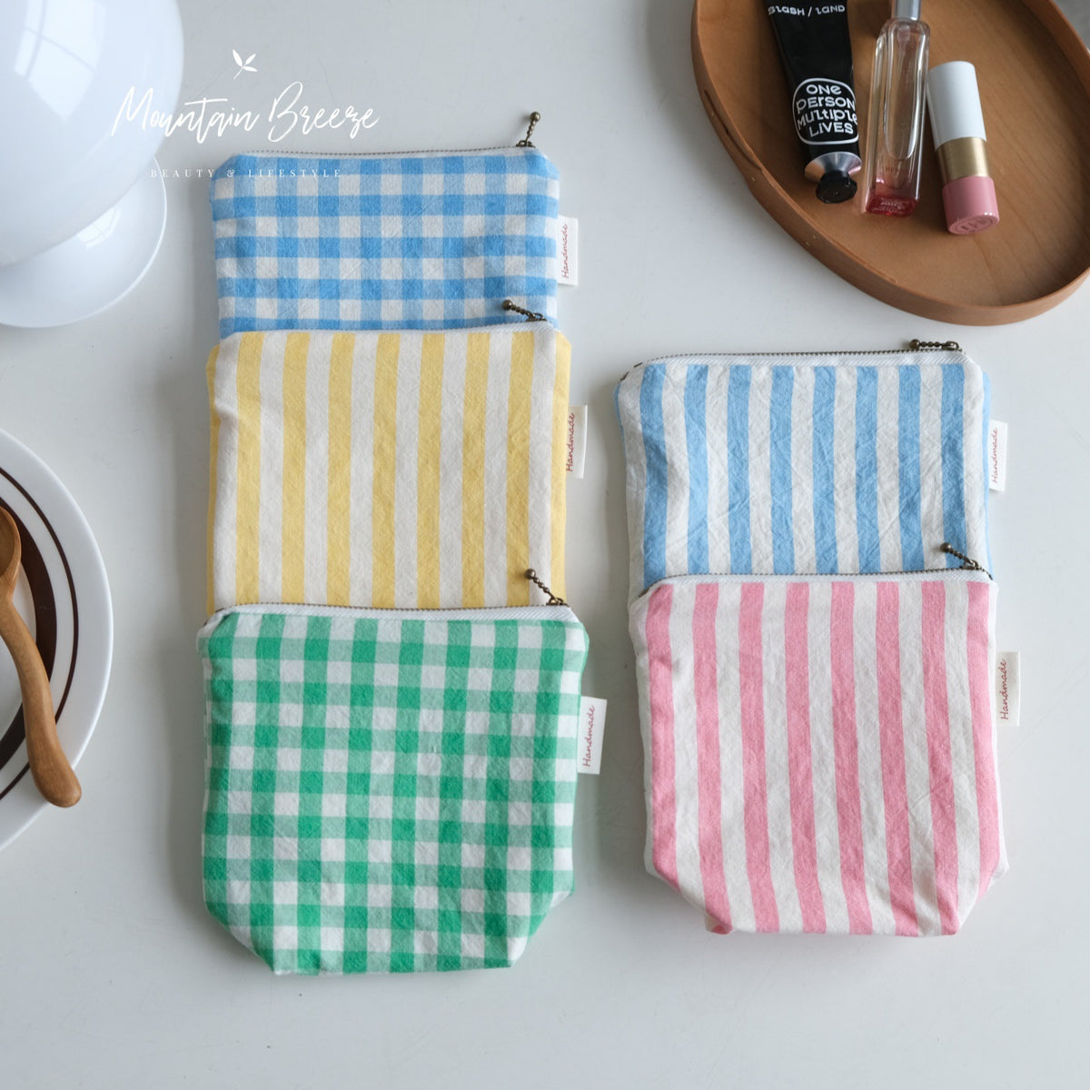 CouldNook Cotton Storage Pouch - Pastel Stripes And Classic Check Choices
